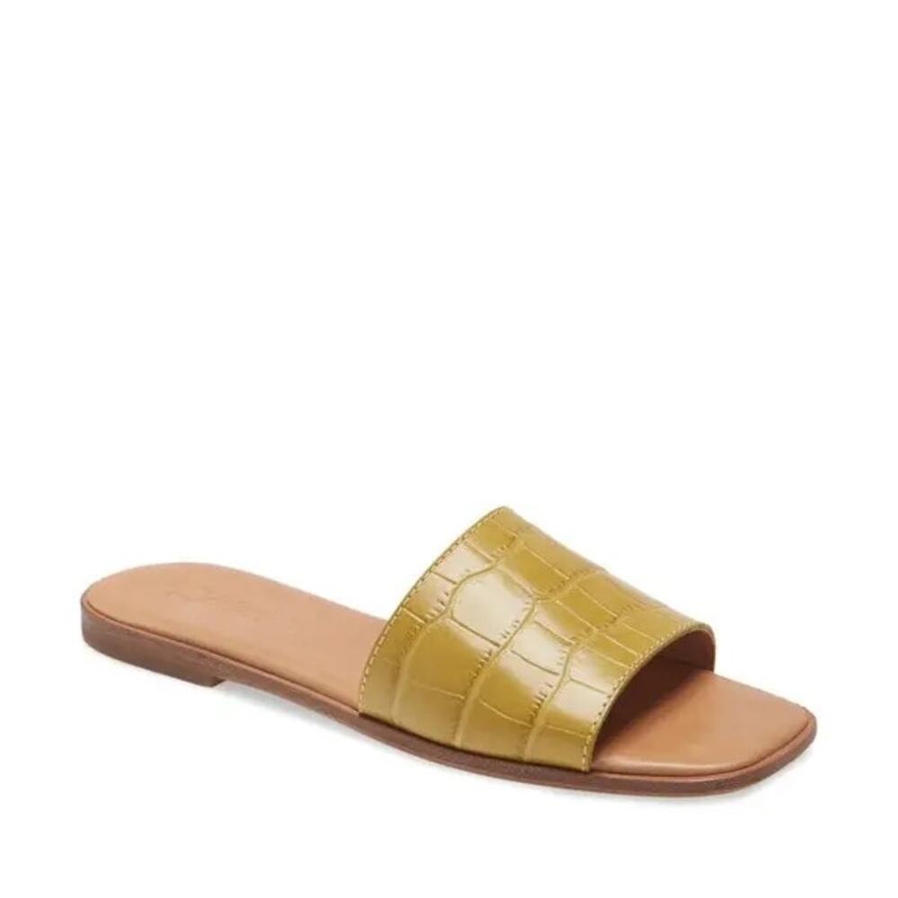 Madewell Lianne Croc Leather Slip On Slide Sandals Yellow Size 7